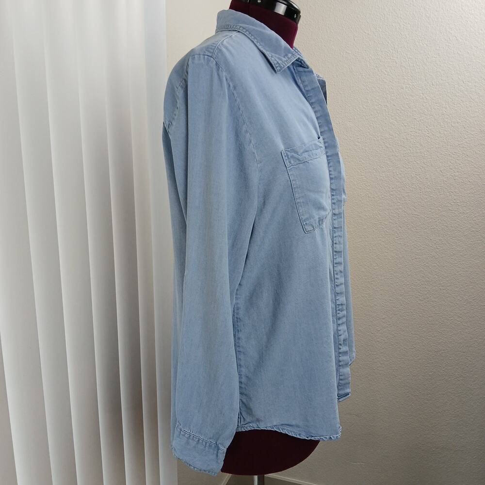 Lola River Chambray Shirt XL blue denim Tencel Lyocell blouse roll sleeve button - Picture 5 of 13